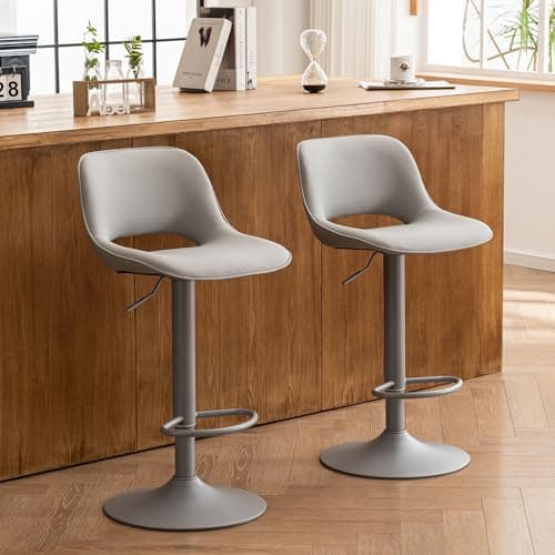 YOUNIKE Khaki Faux Leather Swivel Bar Stools Set of 2