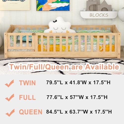 Bellemave Twin Size Floor Bed with Door & Safety Guardrails for Kids