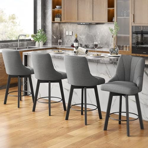 Fabric Swivel Bar Stools with Backs, 24 Counter Height Set of 2, Gray