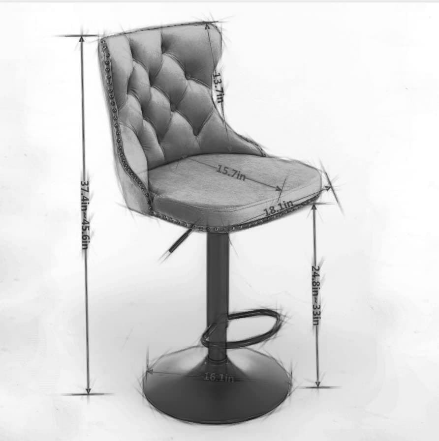 Modern Swivel Velvet Bar Stools Set of 2 with Backrest and Footrest - Black