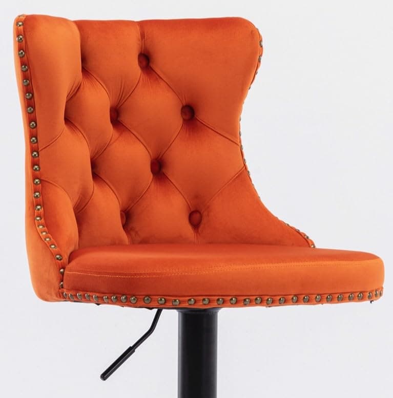 Modern Black Velvet Bar Stool Set with High Back & Nailheads Trim for Home Bar & Kitchen Island
