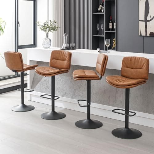 Double-Layer Brown Faux Leather Bar Stools Set of 4 24"-32" Adjustable