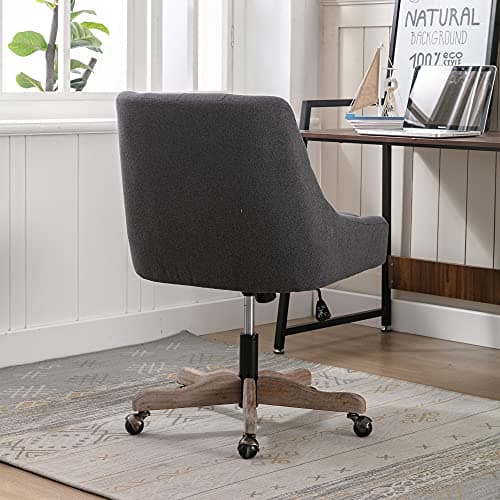 i-POOK Charcoal Swivel Desk Chair, Height Adjustable with Button Tufted Back & Solid Wood Feet