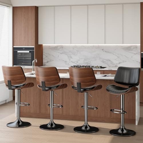 Set of 4 Modern Swivel Bar Stools with Adjustable Height and Backrest