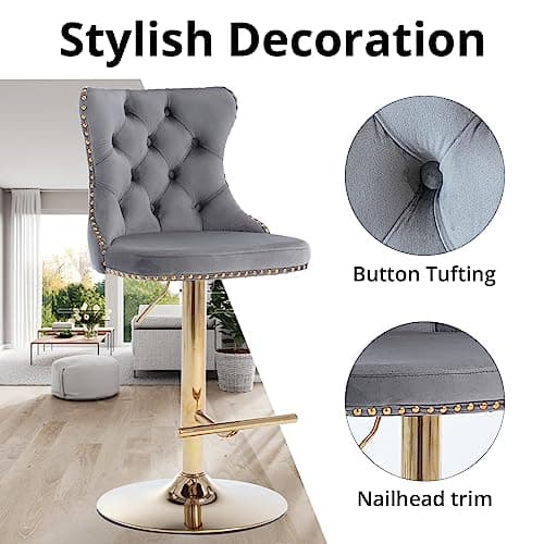 Set of 4 Velvet Swivel Bar Stools for Home Bar or Kitchen Island, Gray