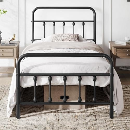 Yaheetech Classic Victorian Style Metal Bed Frame with Storage Black Twin