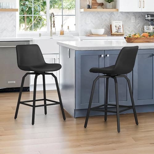 LUE BONA 360° Swivel Bar Stools, Set of 4, Black