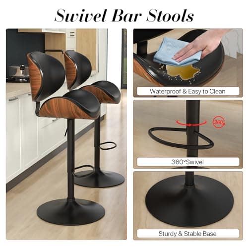 KCC Black PU Leather Bar Stool Set of 4