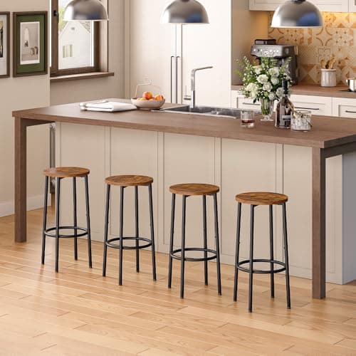 Rustic Brown & Black Counter Height HOOBRO Bar Stool Set of 4, BF03BYP401N1