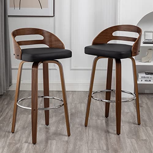 Set of 2 Swivel Bar Stools with Low Back and Cushion Seat (Black, 26 Counter Height)