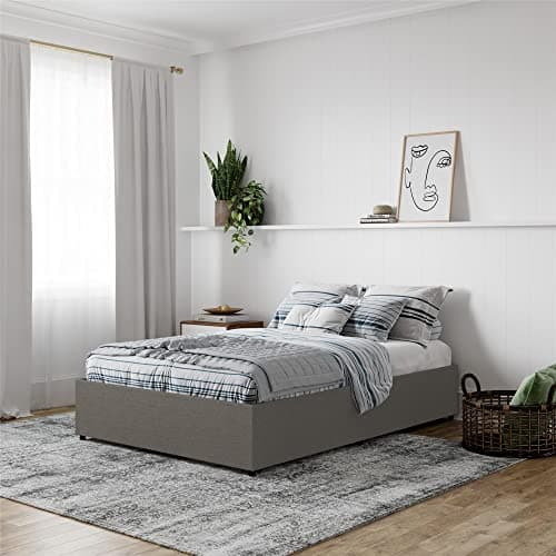 DHP Maven Queen Gray Linen Upholstered Platform Bed with Storage