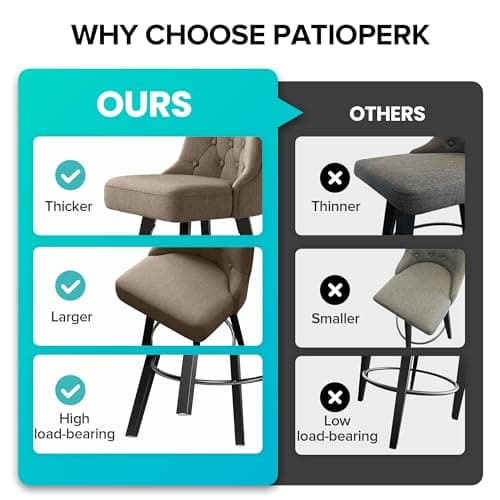 Retro Upholstered Swivel Bar Stools, 26" H, Tan Linen, 360 Rotation, Kitchen Island Chairs