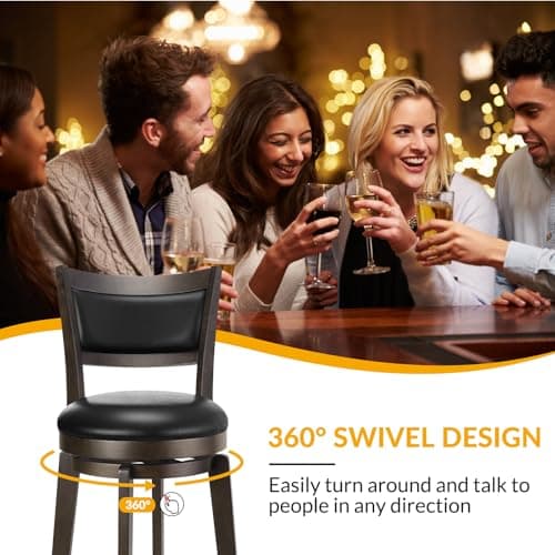PrimeZone Set of 4 Black Faux Leather 24 Counter Height Bar Stools with High Backrest and Wood Legs