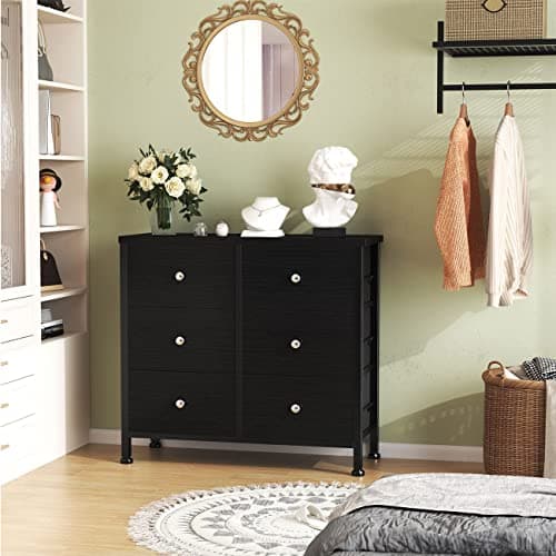 BOLUO Black 6-Drawer Dresser for Bedroom Modern Storage Closet