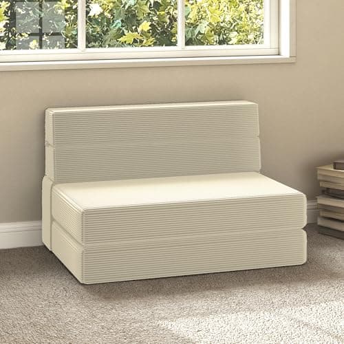 Light Green Corduroy Twin Foldable Memory Foam Sofa Bed with Back Support