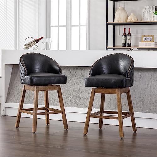Swivel Counter Stools Set of 2 with PU Leather and Nailheads Trim