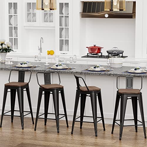 Changjie Matte Black Wooden Swivel Bar Stools for Kitchen Counter (Set of 4)
