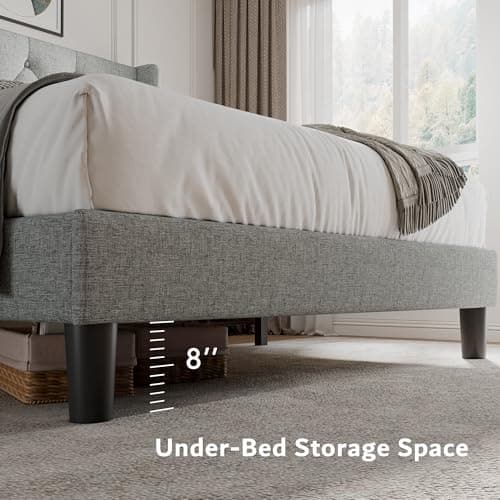 iPormis Queen Size Button Tufted Platform Bed, Light Gray, 8" Space Underneath