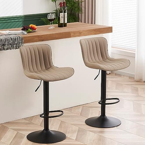 YOUNUOKE Counter Height Swivel Bar Stools, Light Grey Faux Leather, Set of 2