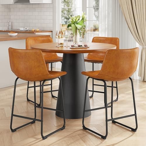 Brown PU Leather Counter Height Bar Stools Set of 2