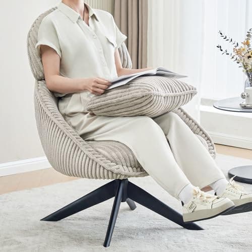 Furniliving Grey Corduroy Swivel Living Room Chair with Arms