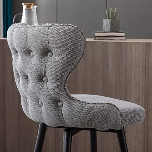 Fabric Upholstered Swivel Bar Stools Set of 2, 25 Inch Height with Tufted Back, Nailhead Trim, Metal Legs for Kitchen Island Pub, Gray