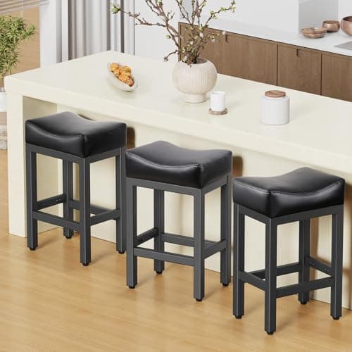 24 Inch Bonded Leather Bar Stools Set, Gray/White, Kitchen Island Counter Height
