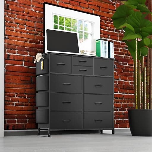 Lulive Black PU Storage Dresser with 10 Drawers & Side Pockets