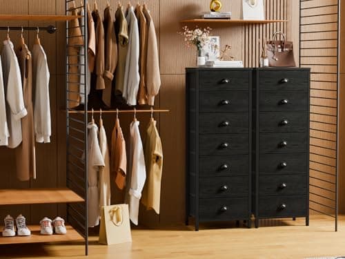 Furnulem Black Tall Dresser with 7 Fabric Bins for Closet Storage