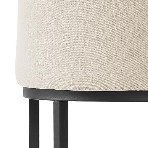 LUE BONA Black Metal Bar Stools, 27" Counter Height, Set of 4, Linen Upholstered Beige