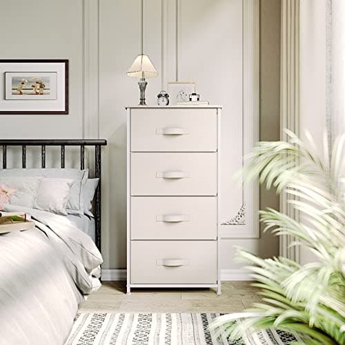 YITAHOME Sturdy 4-Drawer Fabric Dresser, Steel Frame, Wooden Top