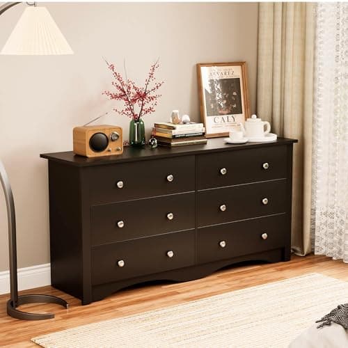 6 Drawer Wood Dresser for Bedroom and Living Room (Black)
