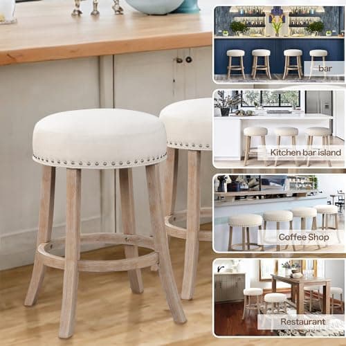 26" Modern Backless Bar Stools - Beige, Set of 4 for Kitchen & Dining