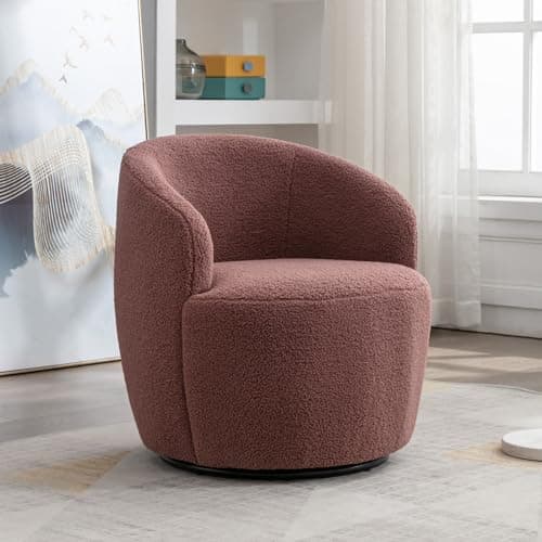 KIVENJAJA Teddy Sherpa Swivel Barrel Chair, Ivory, Modern Living Room Accent Chair