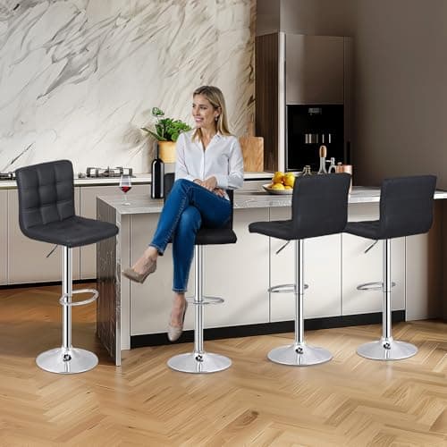 ZENY Black Swivel Bar Stool Set, Modern PU Leather Kitchen Chair