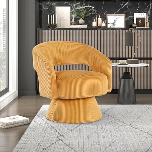 Beige Lexicon 360 Degree Swivel Corduroy Arm Chair for Living Room