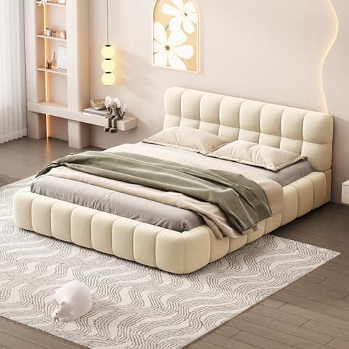 Modern Tufted Queen Platform Bed Frame - Gray Linen Wingback Style