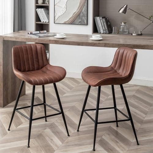 Modern Velvet Bar Stools, Grey with Black Legs, Set of 2 for Kitchen Island.