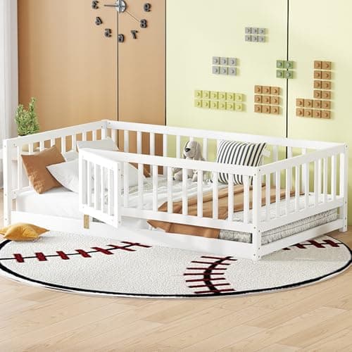 Montessori Safety Bed with Door & Slats for Twin Size Boys Girls