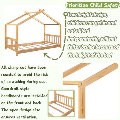 Bellemave Natural Wood Montessori Twin Bed with Headboard & Footboard