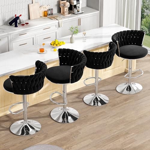 AWQM Black Bar Stool Set, Modern Swivel Velvet Chairs for Bar, Kitchen, and Dining