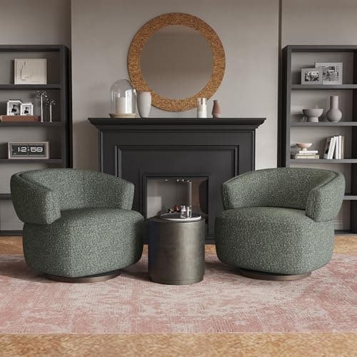 RoyalCraft Oversized Swivel Armchair Set of 2, Griege Upholstery, Modern Living Room Chair