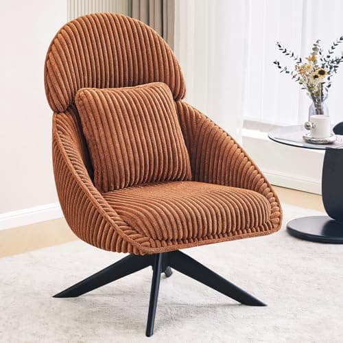 Furniliving Grey Corduroy Swivel Living Room Chair with Arms