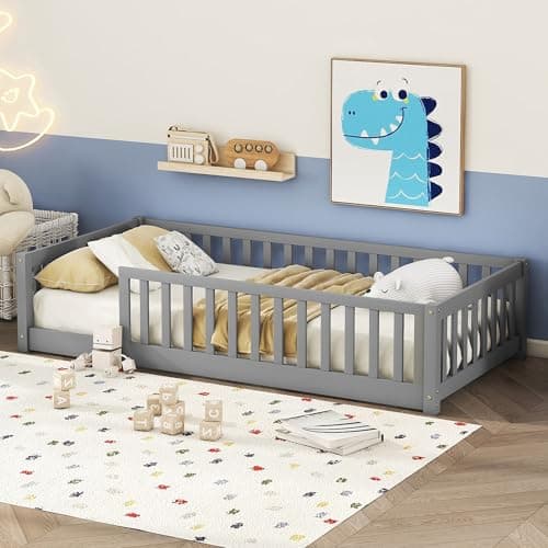 Twin Size Montessori Floor Bed for Kids in Natural Wood