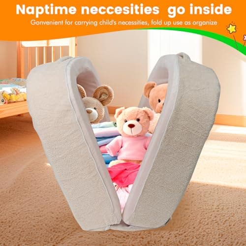 Portable Toddler Floor Bed, Soft, Safe & Washable White for Home/Travel/Naps