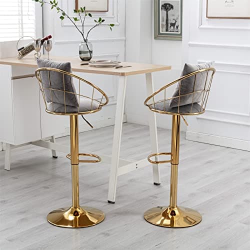 Swivel Bar Stools Set of 2 with Adjustable Height, Pillow, Back, Footrest - Grey Velvet Counter Height Bar Chairs