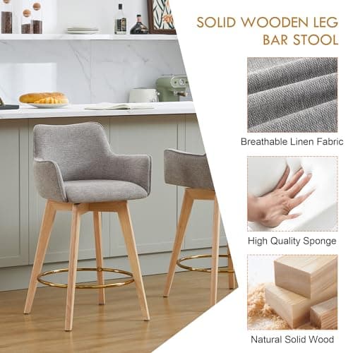 ONEVOG Counter Height Bar Stools Set of 2, Modern Swivel Grey