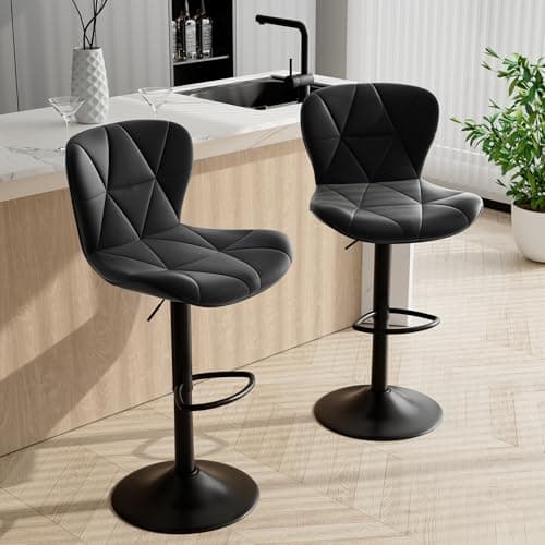 Set of 2 Adjustable Swivel Barstools for Kitchen Island, Black