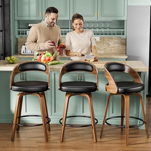 Mid Century Modern Black Swivel Bar Stool Set of 3, 26" Counter Height