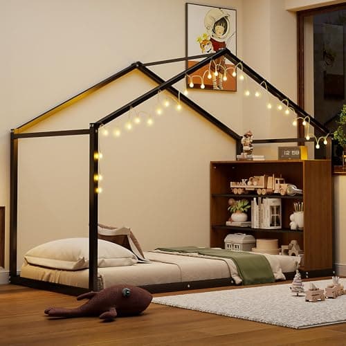 i-POOK Montessori Metal Bed Frame for Kids, Twin Size, Black